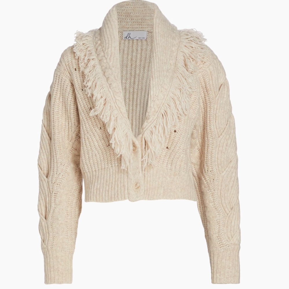 NWOT ANTHRO DH NEW YORK “Mika” Cropped Fringe Cardigan Sweater, Size Medium